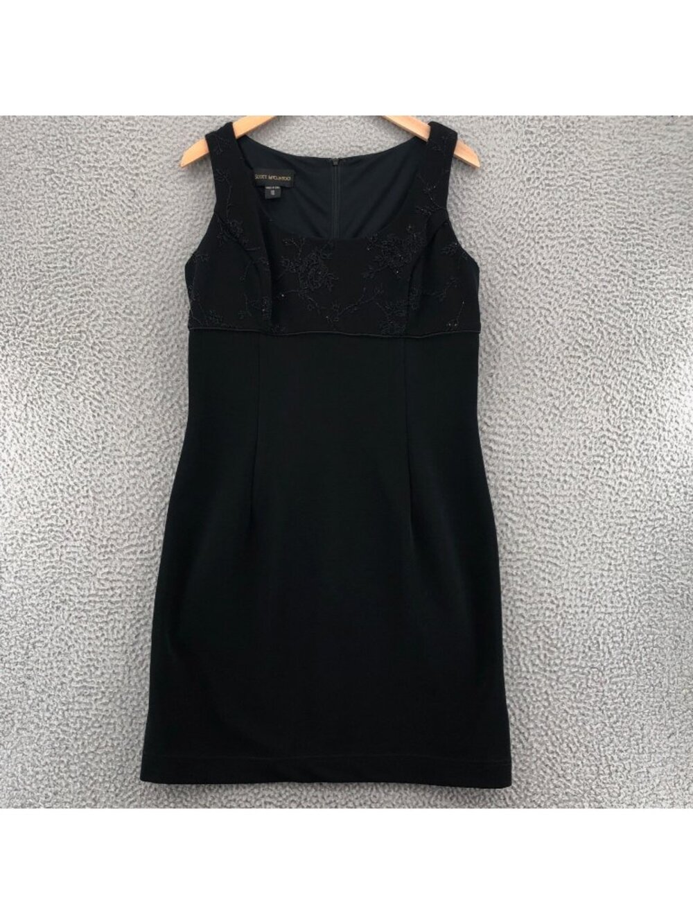 Vintage Scott McClintock Dress Womens 10 Black Sheath Knee Beaded Cocktail 90s